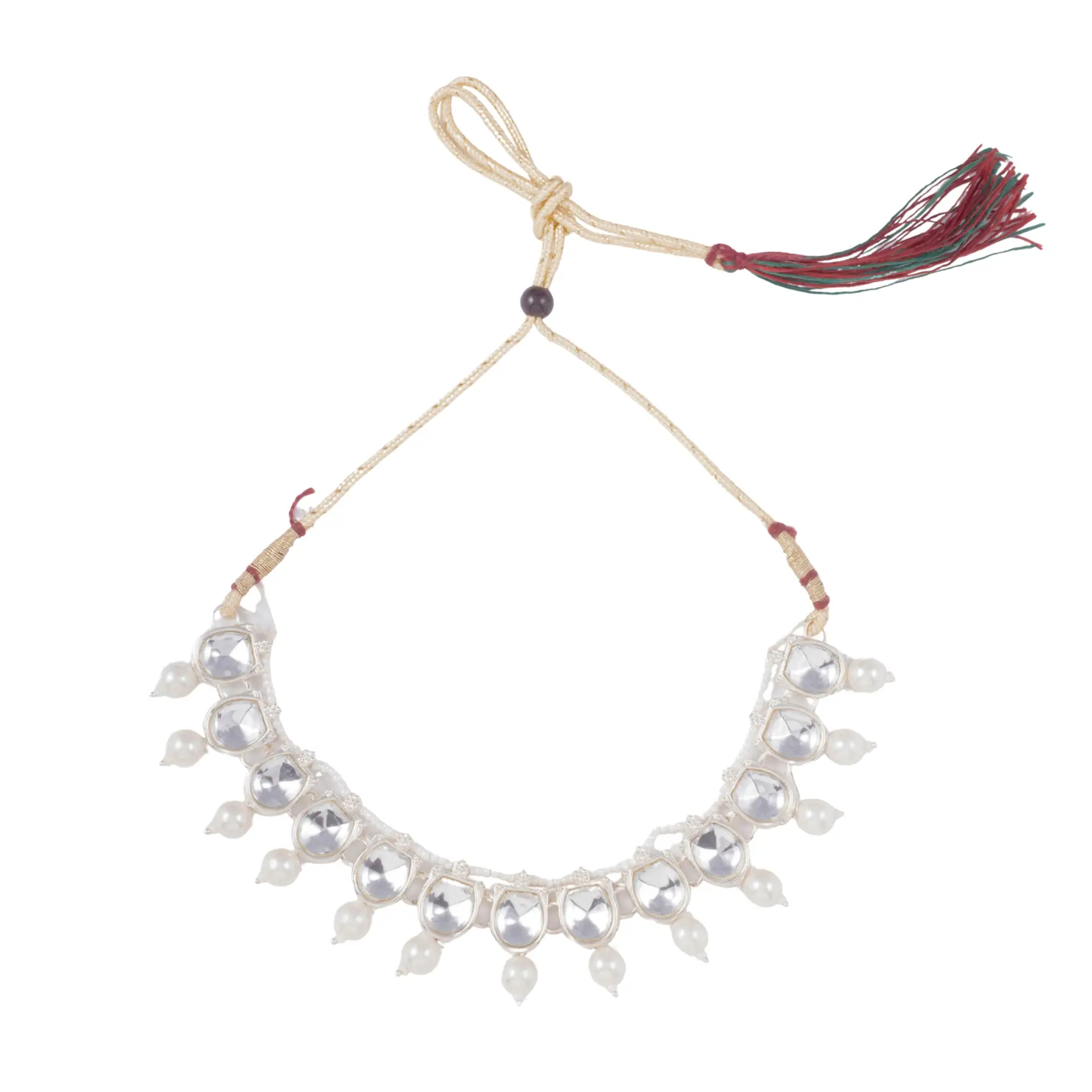 Kundan & Pearl Choker Necklace Set with Earrings & Maang Tikka - Image 2