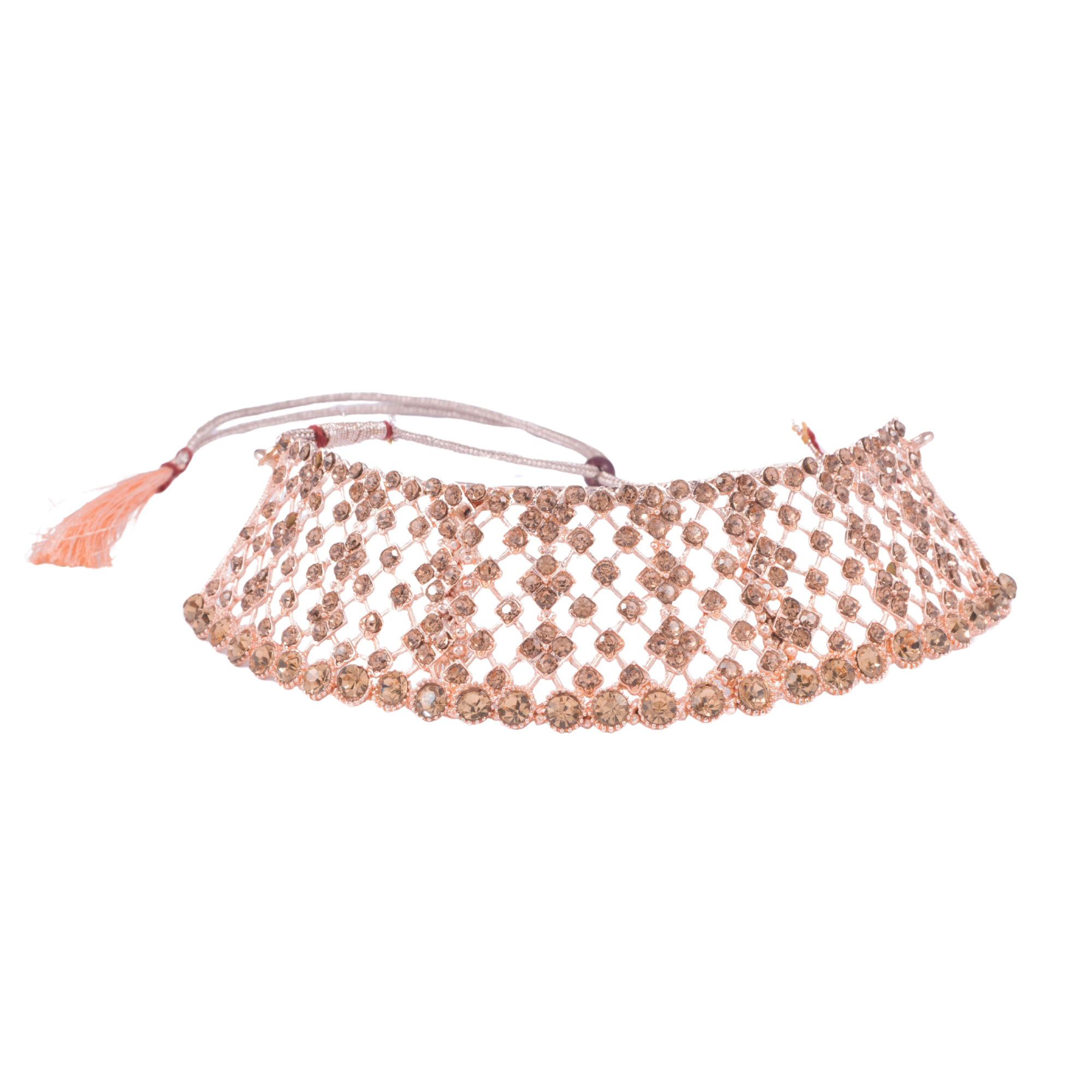 Golden Glam Choker Necklace Set with Earrings & Maang Tikka - Image 2