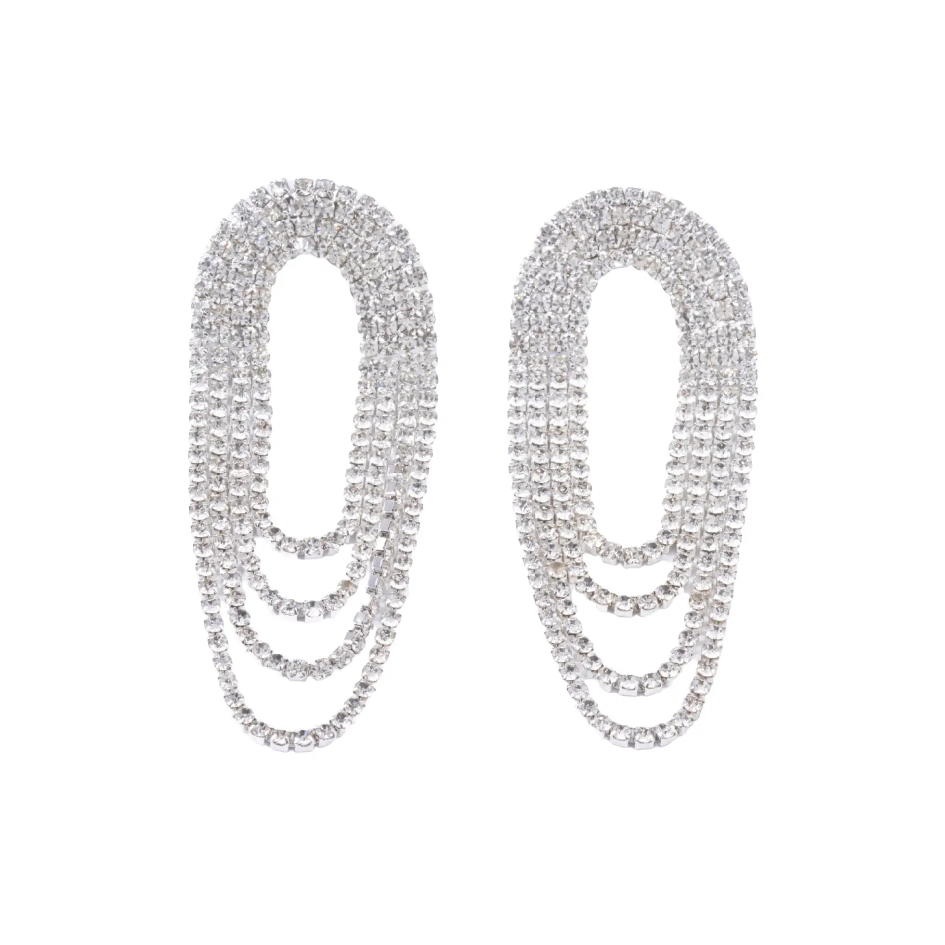 Silver Crystal Layered Necklace Set with Statement Earrings - Image 3