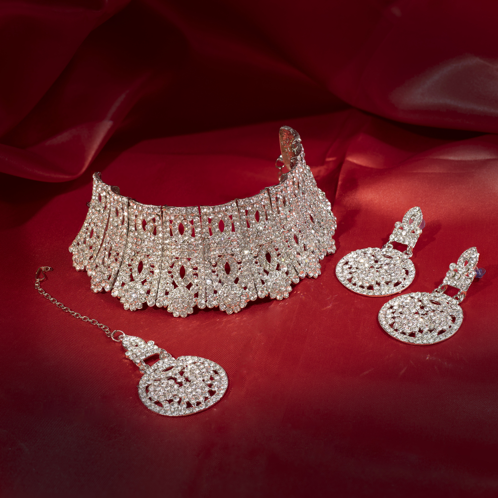 Royal Silver-Plated Bridal Choker Necklace Set