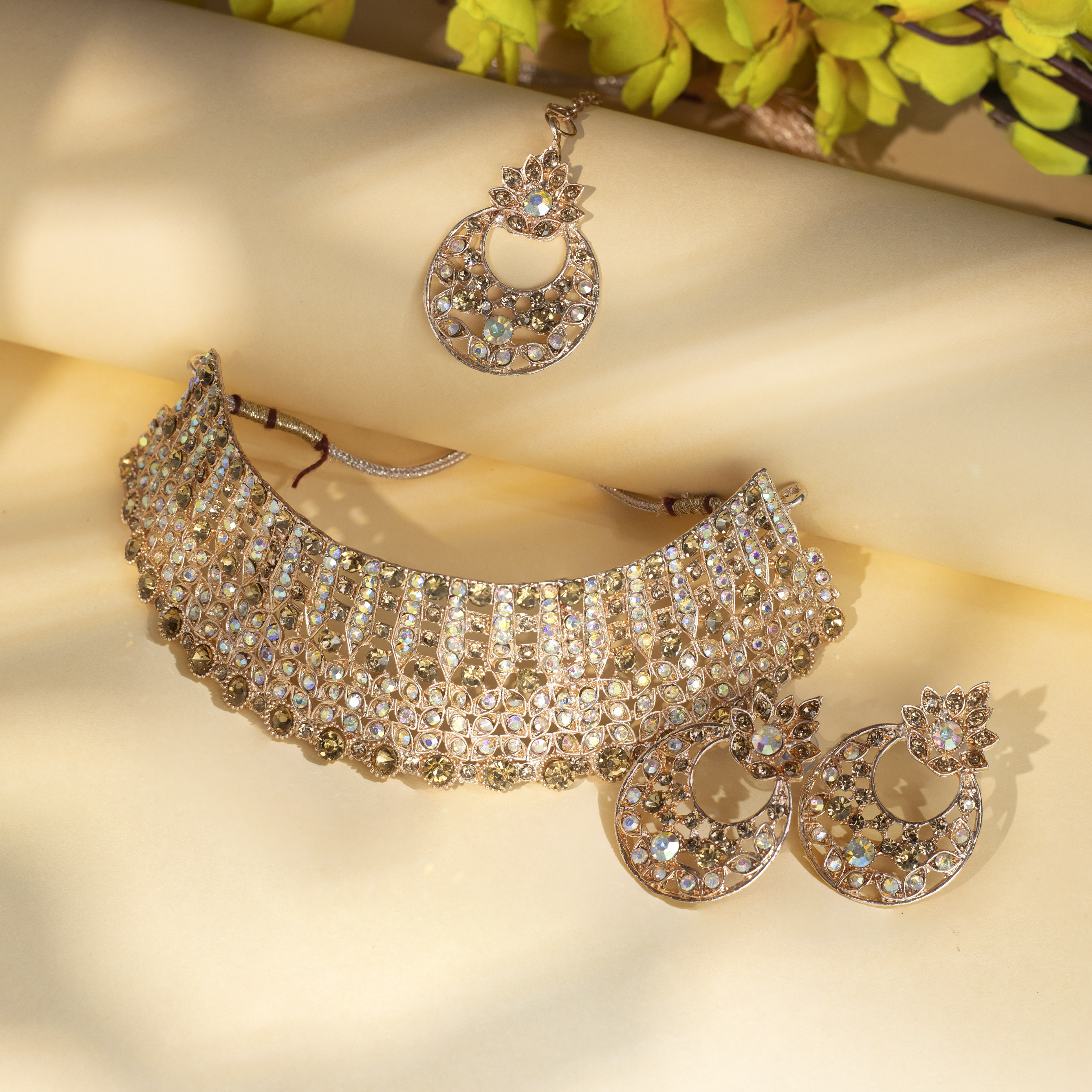 Shimmering Stone-Studded Choker Necklace Set