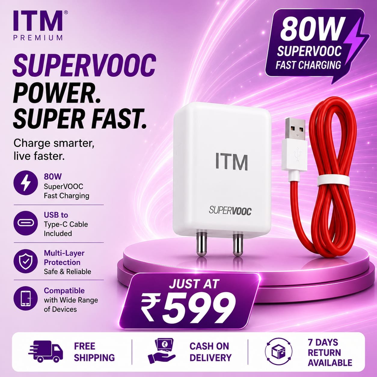 ITM 80W SuperVOOC Fast Charger (USB to Type-C)