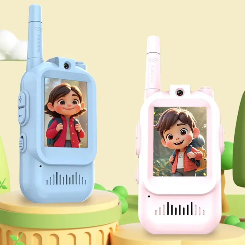 Kids Walkie Talkie Toy Set with Screen – Long Range Rechargeable Two Way Radio for Boys & Girls (Pink & Blue) - Image 3