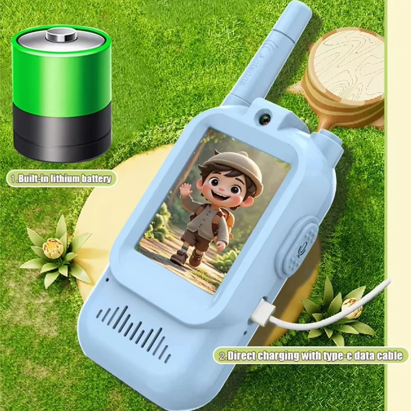 Kids Walkie Talkie Toy Set with Screen – Long Range Rechargeable Two Way Radio for Boys & Girls (Pink & Blue) - Image 2