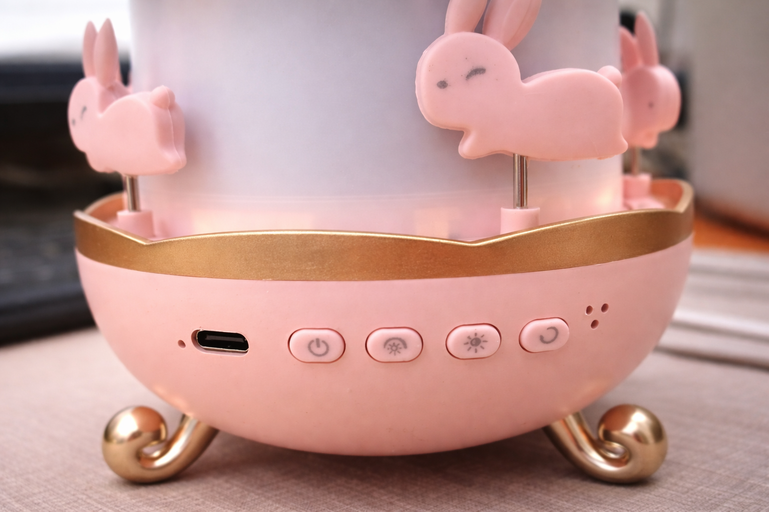 Cute Bunny Carousel Night Lamp with Rotating Light | USB Rechargeable LED Projector Lamp | Aesthetic Room Decor & Gift Item - Image 2