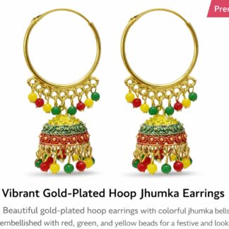 Vibrant Gold Plated Hoop Jhumka Earrings with Multicolor Beads for Women & Girls