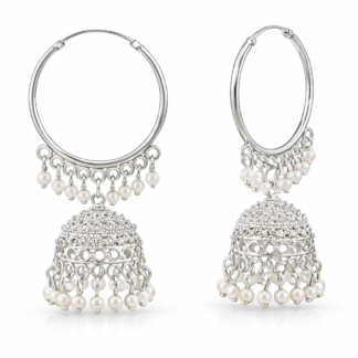 Elegant Silver Plated Pearl Jhumka Hoop Earrings for Women