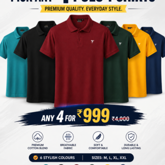 Buy 4 at 999 Tuchtyle Faessone Men’s Premium Polo T-Shirt Combo – Classic Fit Size