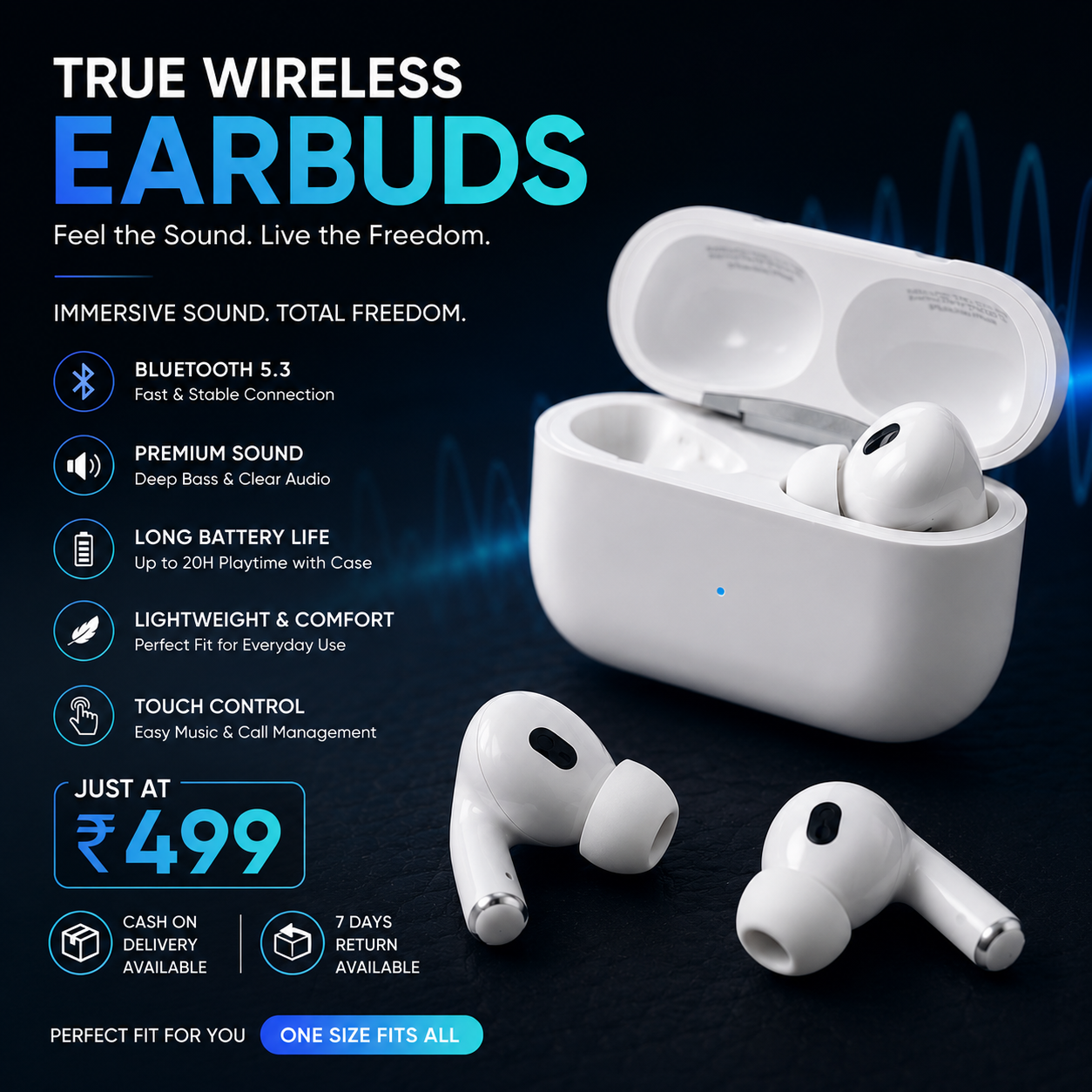 Premium Wireless Bluetooth Earbuds with Charging Case | Bluetooth 5.3 | Touch Control | Deep Bass