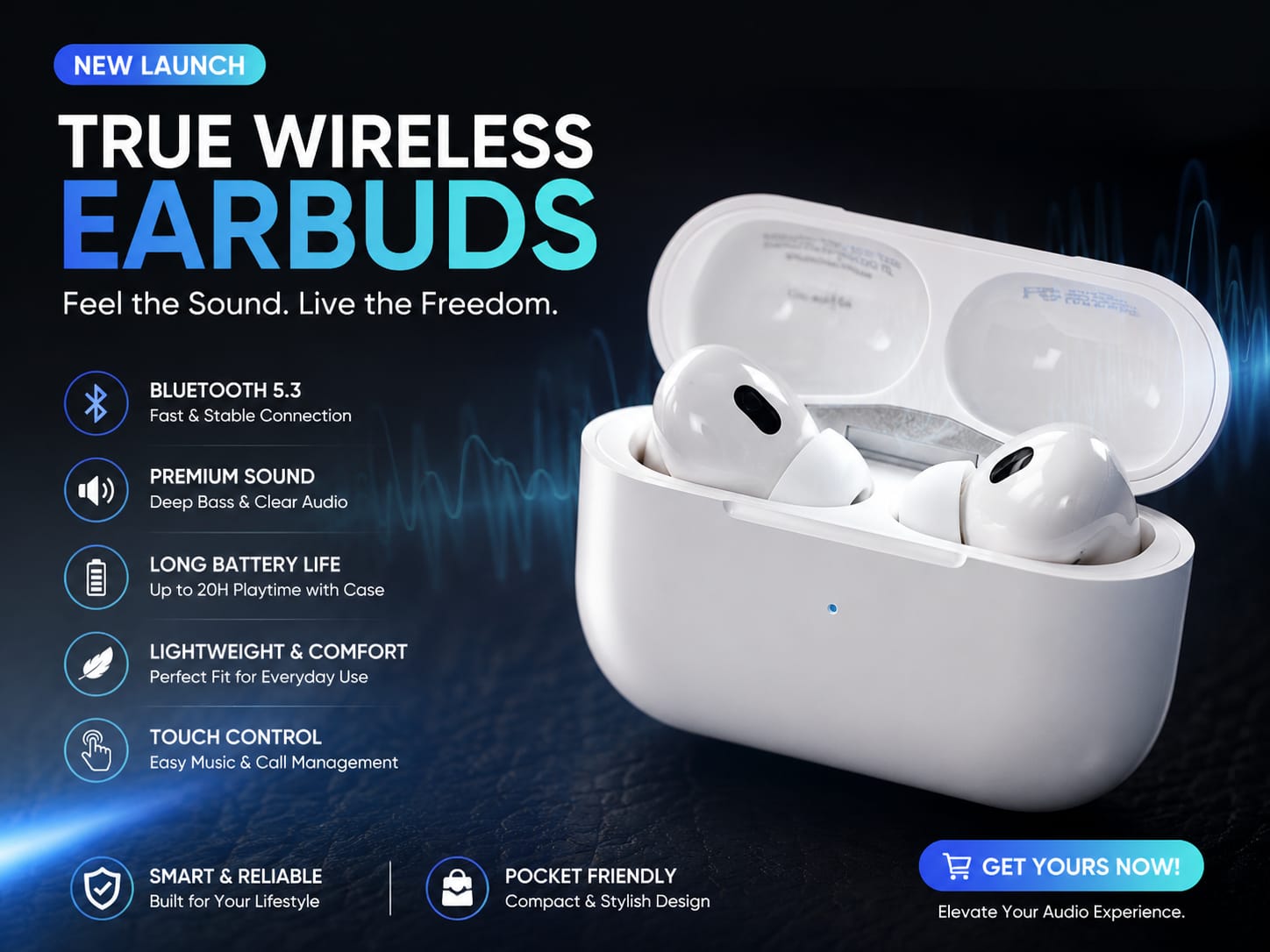 Premium Wireless Bluetooth Earbuds with Charging Case | Bluetooth 5.3 | Touch Control | Deep Bass - Image 2