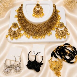 Women's Premium Traditional Jewellery Combo Set | Necklace, Earrings, Maang Tikka, Hoops & Mangalsutra